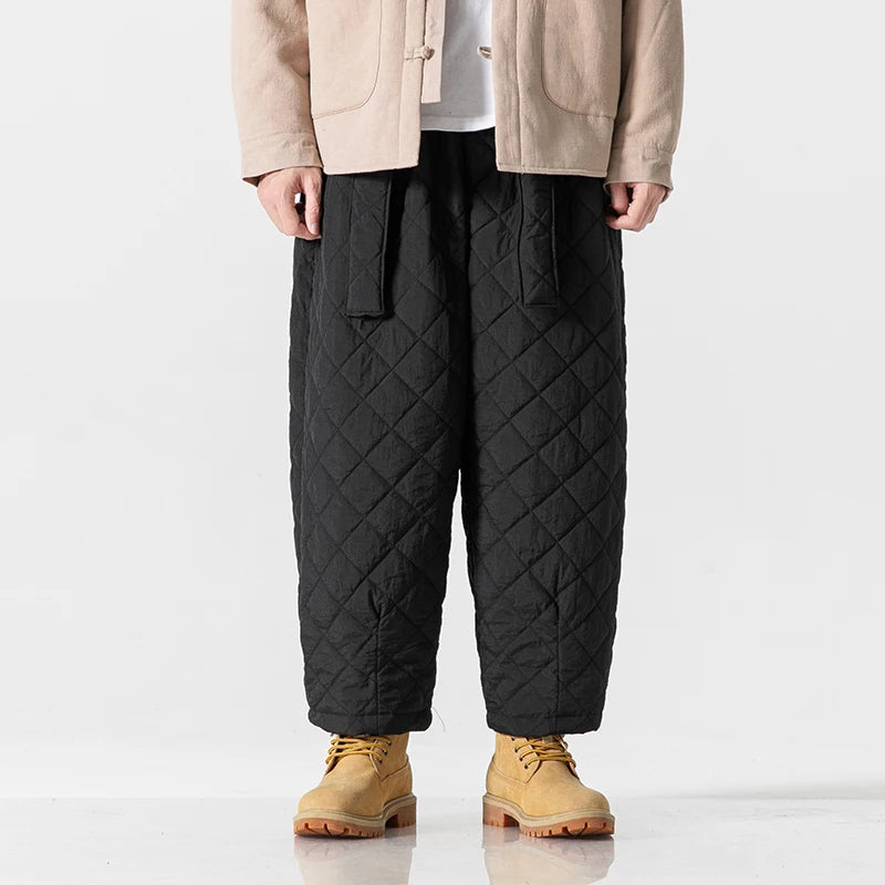 HANZEN QUILTED STREET PANTS - MEN’S COTTON PADDED LOOSE-FIT WINTER TROUSERS