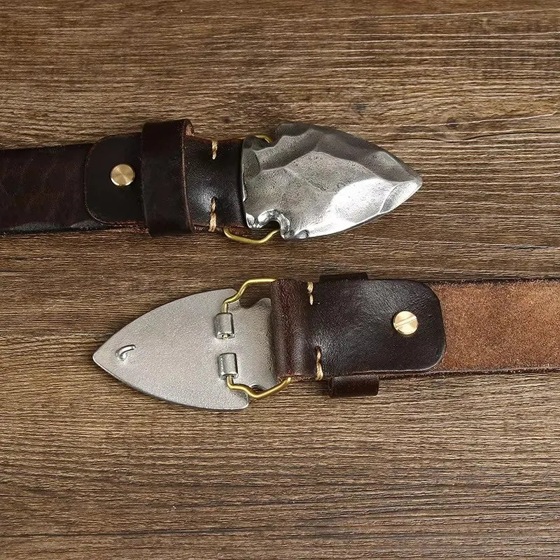 VENTURI GENUINE LEATHER BELT - MEN’S ARROWHEAD BUCKLE VINTAGE BELT