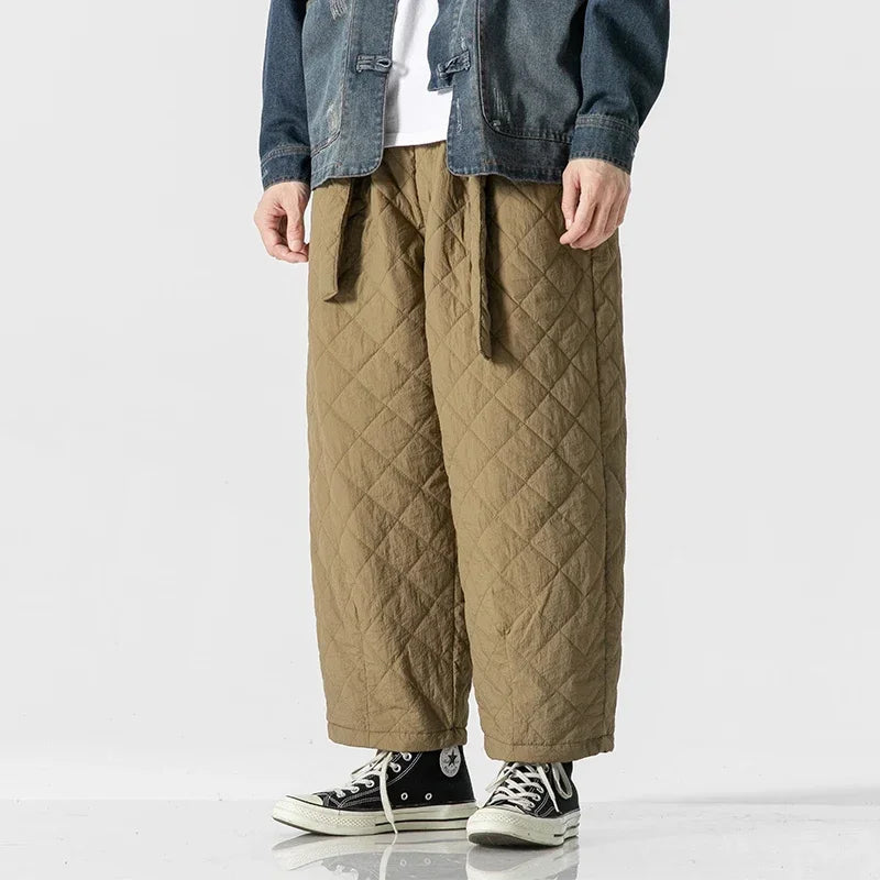 Hanzen Quilted Street Pants - Men's Cotton Padded Loose-Fit Winter