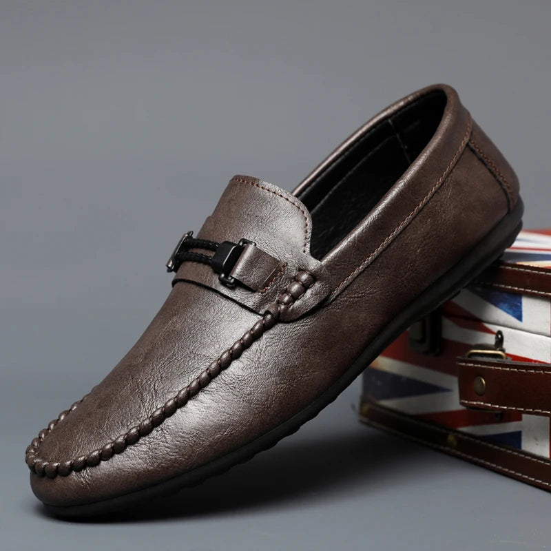 Mens Leather Business Loafers - Formal Slip-On Shoes, Brown / 10.5 Mens Leather Business Loafers - Formal Slip-On Shoes, Brown / 10.5