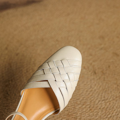 Amelise Strap Block Genuine Leather Heels (Women)