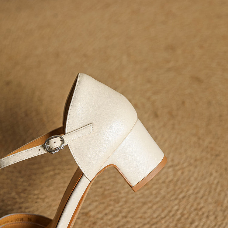 Amelise Strap Block Genuine Leather Heels (Women)