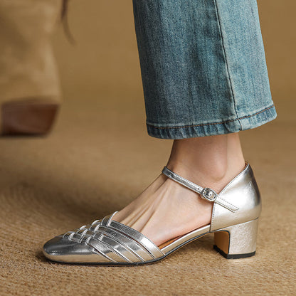 Amelise Strap Block Genuine Leather Heels (Women)