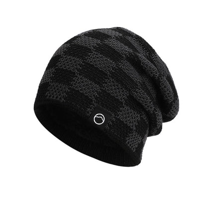 Frostline Check Knit Beanie - Plush-Lined Winter Hat