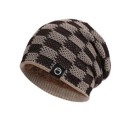 Frostline Check Knit Beanie - Plush-Lined Winter Hat
