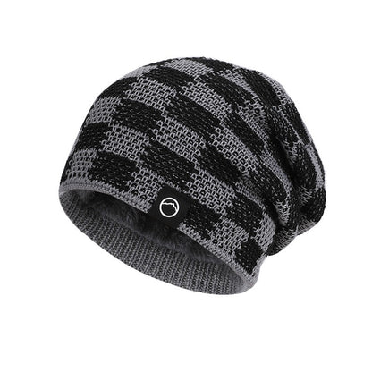 Frostline Check Knit Beanie - Plush-Lined Winter Hat