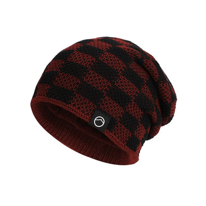 Frostline Check Knit Beanie - Plush-Lined Winter Hat