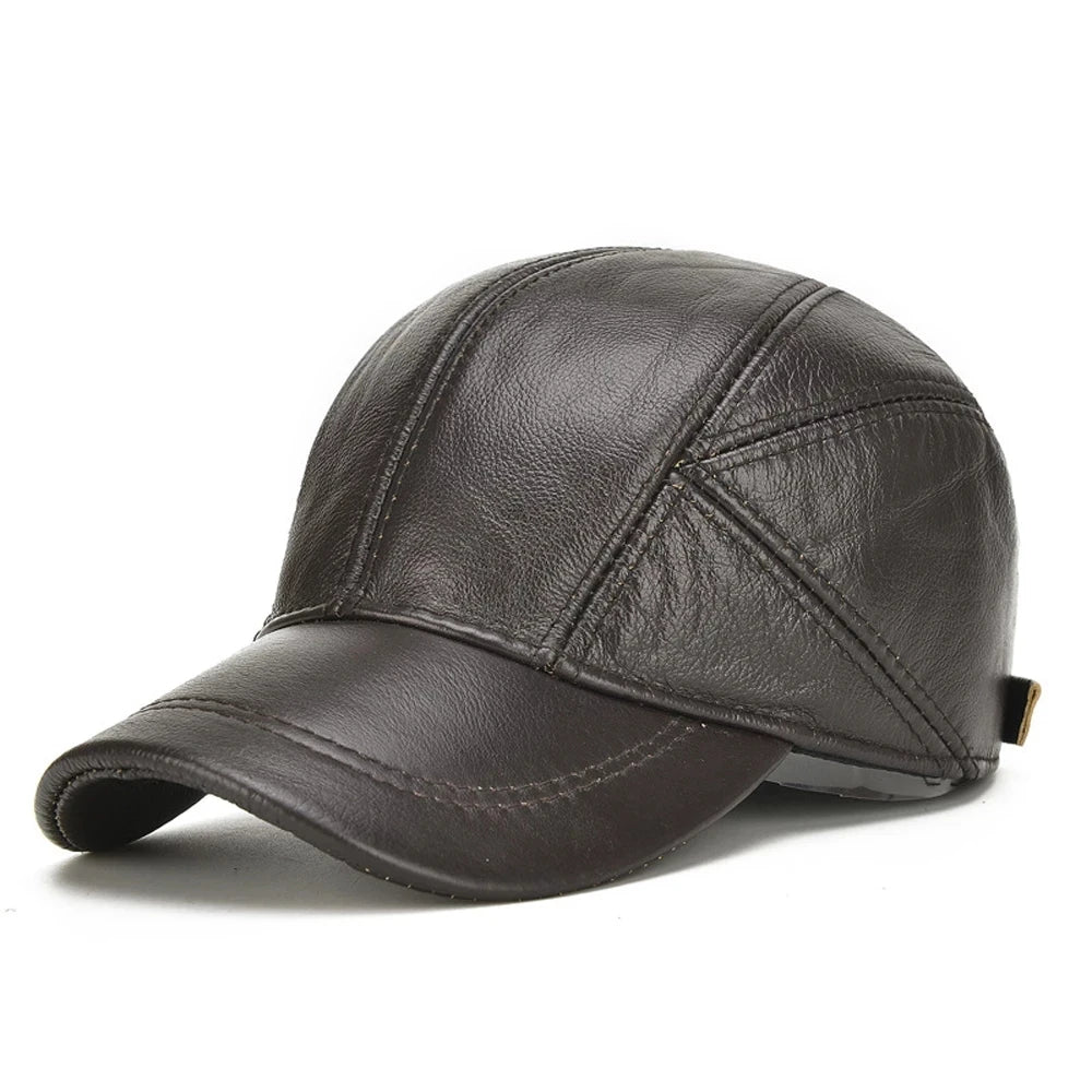 Brenwick Leather Earflap Baseball Cap - Men’s Winter Hat