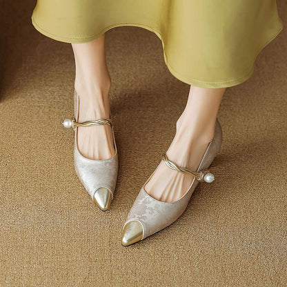 Valmira Pearl Strap Kitten Heels (Women)