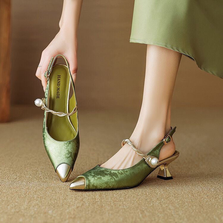 Valmira Pearl Strap Kitten Heels (Women)