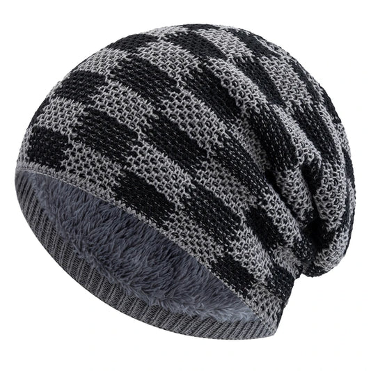 Frostline Check Knit Beanie - Plush-Lined Winter Hat