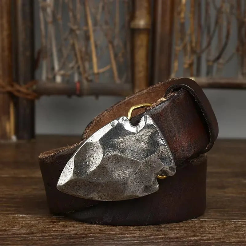 VENTURI GENUINE LEATHER BELT - MEN’S ARROWHEAD BUCKLE VINTAGE BELT