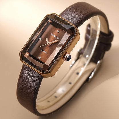 Rebirth Retro Rectangle Quartz Watch - Women's Elegant Wristwatch