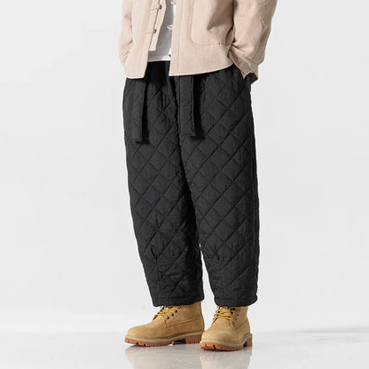 HANZEN QUILTED STREET PANTS - MEN’S COTTON PADDED LOOSE-FIT WINTER TROUSERS