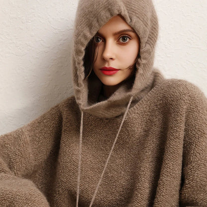 Woolveil Hooded Balaclava Hat - Women's Soft Wool Winter Neck & Face Cover