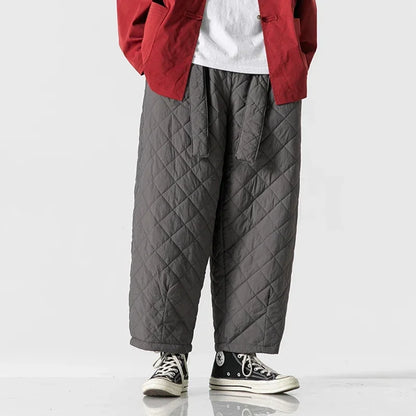 HANZEN QUILTED STREET PANTS - MEN’S COTTON PADDED LOOSE-FIT WINTER TROUSERS