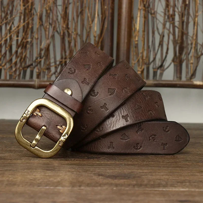 TORVALD EMBOSSED GENUINE LEATHER BELT - MEN’S COWHIDE DESIGNER BELT
