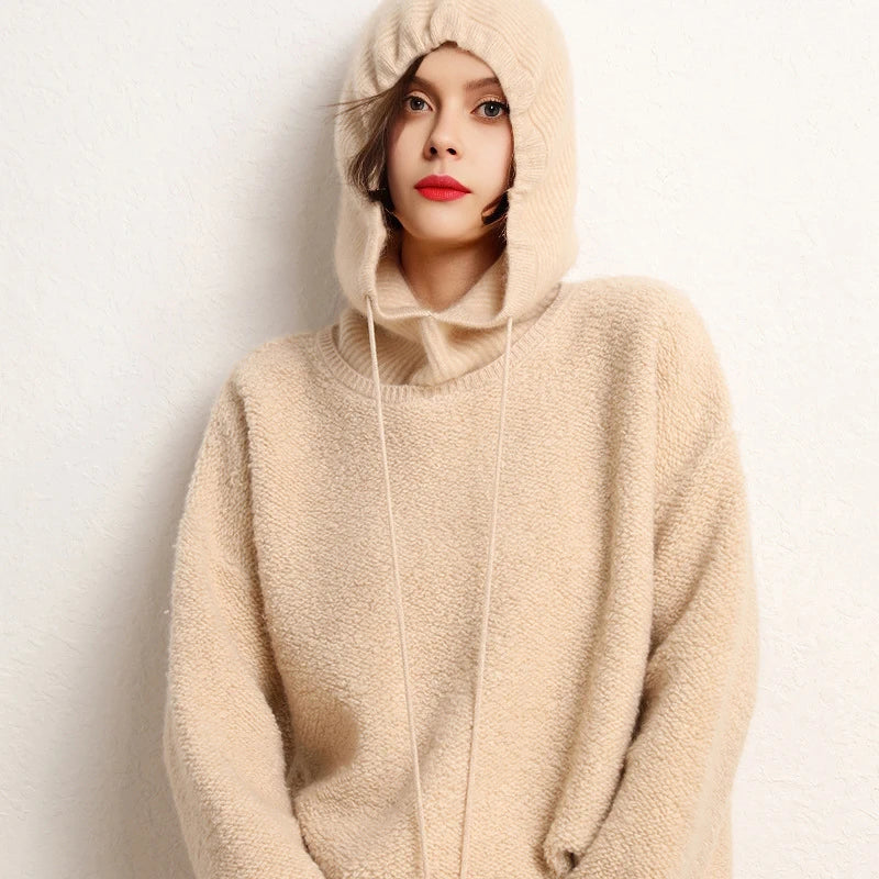 Woolveil Hooded Balaclava Hat - Women's Soft Wool Winter Neck & Face Cover