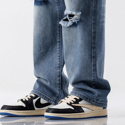 MARVELO RIPPED DENIM JEANS - MEN'S LIGHT WASH STREETWEAR JEANS