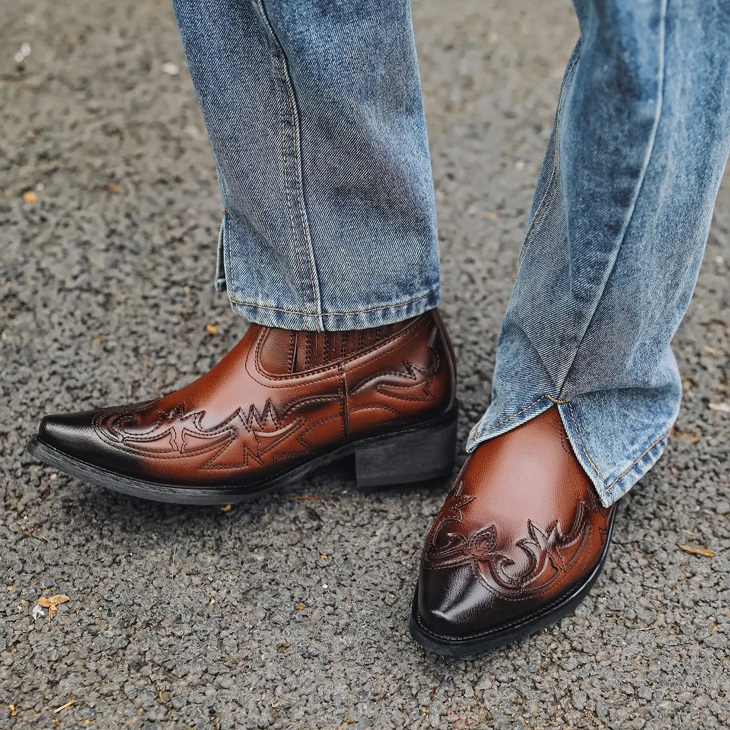 VALMORE WESTERN BOOTS - MEN’S GENUINE LEATHER COWBOY ANKLE BOOTS