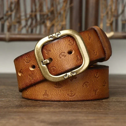 TORVALD EMBOSSED GENUINE LEATHER BELT - MEN’S COWHIDE DESIGNER BELT