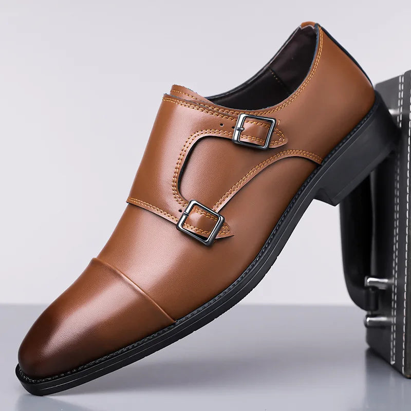Braxton Monk Straps - Men's Leather Double-Buckle Dress Shoes, Brown / 5.5 Braxton Monk Straps - Men's Leather Double-Buckle Dress Shoes, Brown / 5.5