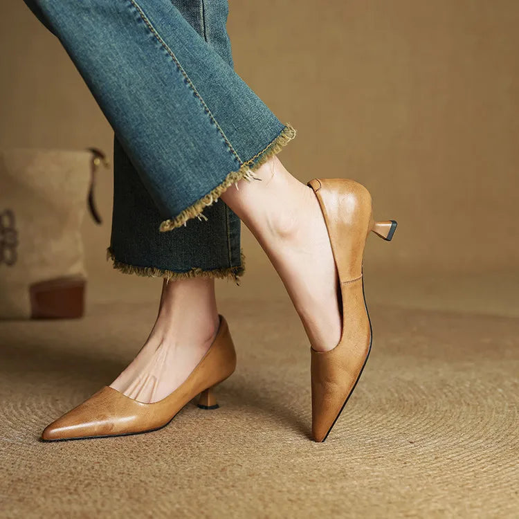 Aveline Pointed Leather Heels (Women)