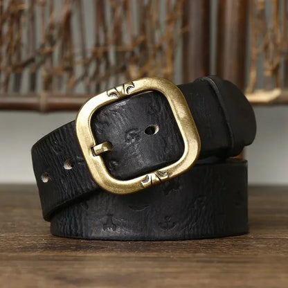 TORVALD EMBOSSED GENUINE LEATHER BELT - MEN’S COWHIDE DESIGNER BELT