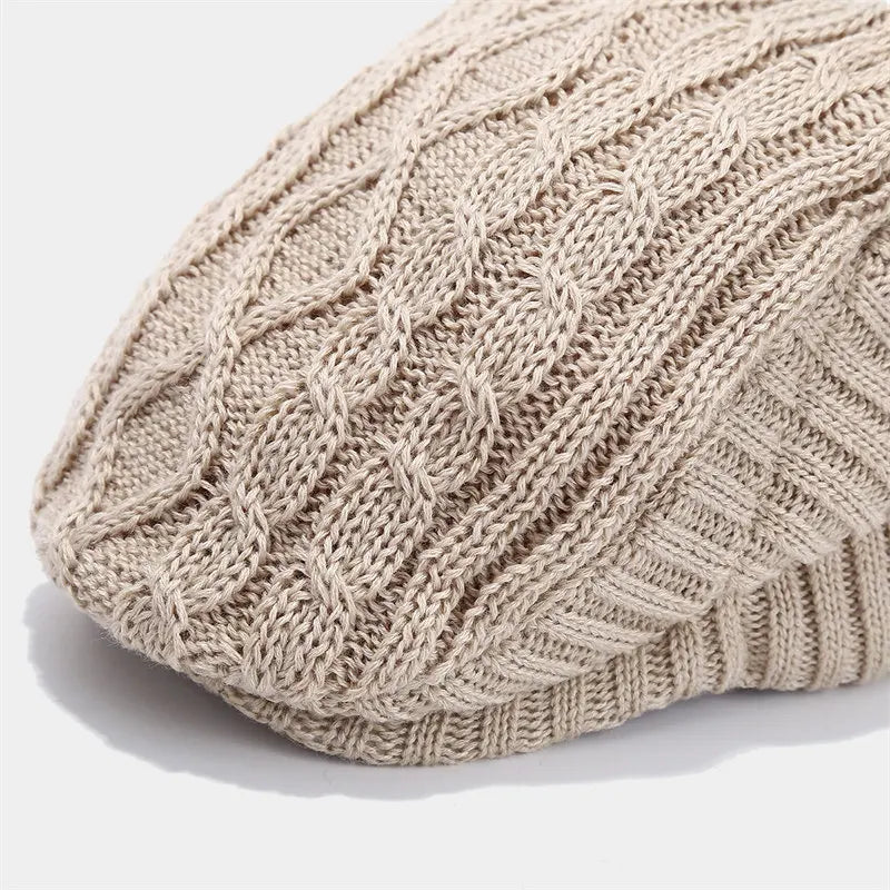 Crestwyn Knit Flat Cap - Cotton Winter Newsboy Hat