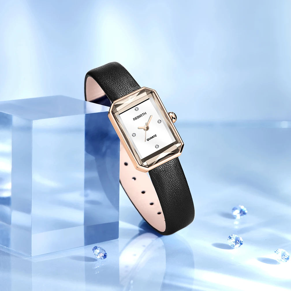 Rebirth Retro Rectangle Quartz Watch - Women's Elegant Wristwatch