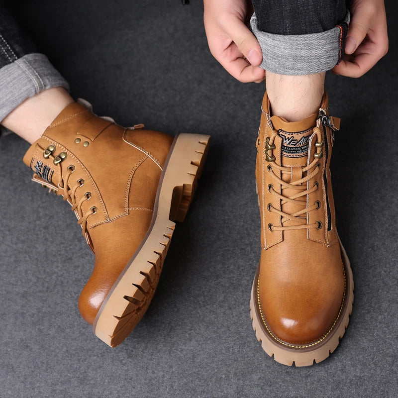 RAVEMONT BOOTS - MEN’S GENUINE LEATHER OUTDOOR ZIPPER BOOTS