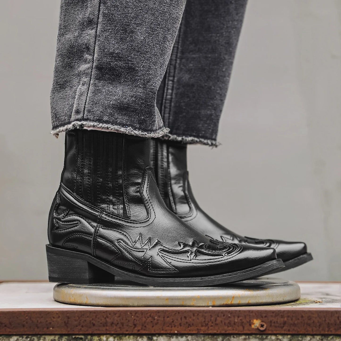 VALMORE WESTERN BOOTS - MEN’S GENUINE LEATHER COWBOY ANKLE BOOTS