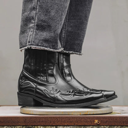 VALMORE WESTERN BOOTS - MEN’S GENUINE LEATHER COWBOY ANKLE BOOTS