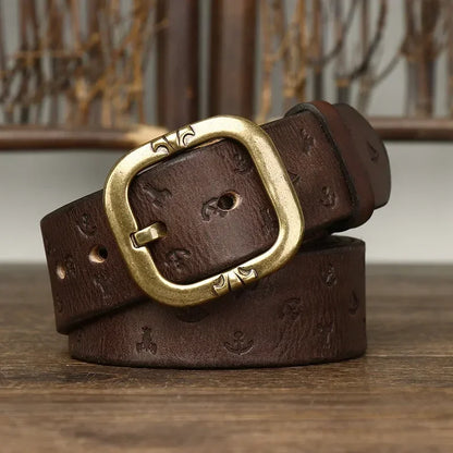 TORVALD EMBOSSED GENUINE LEATHER BELT - MEN’S COWHIDE DESIGNER BELT