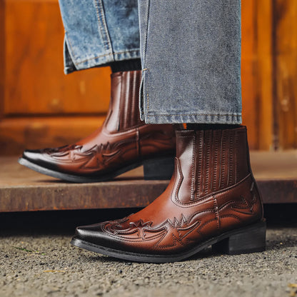 VALMORE WESTERN BOOTS - MEN’S GENUINE LEATHER COWBOY ANKLE BOOTS