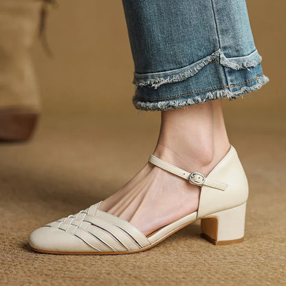 Amelise Strap Block Genuine Leather Heels (Women)