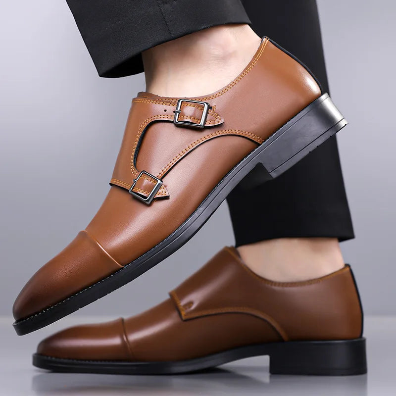 BRAXTON MONK STRAPS - MEN’S LEATHER DOUBLE-BUCKLE DRESS SHOES