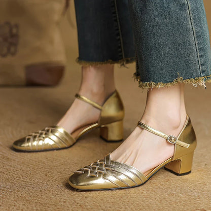 Amelise Strap Block Genuine Leather Heels (Women)