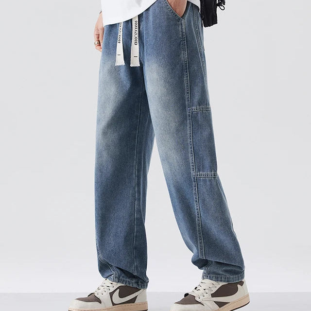 DENVAR LOOSE JEANS - MEN’S RETRO WIDE-LEG DRAWSTRING DENIM PANTS