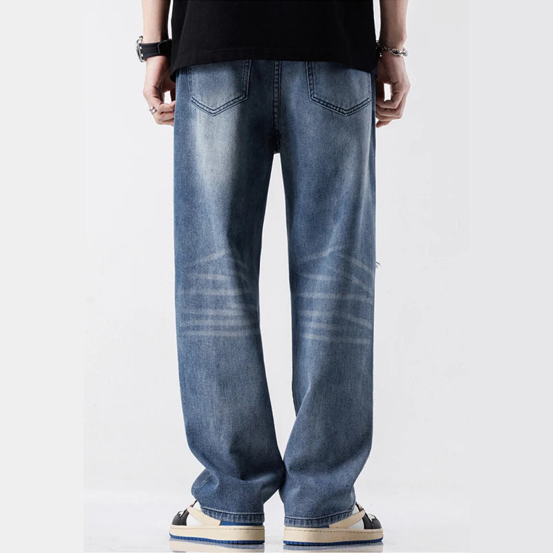 MARVELO RIPPED DENIM JEANS - MEN'S LIGHT WASH STREETWEAR JEANS