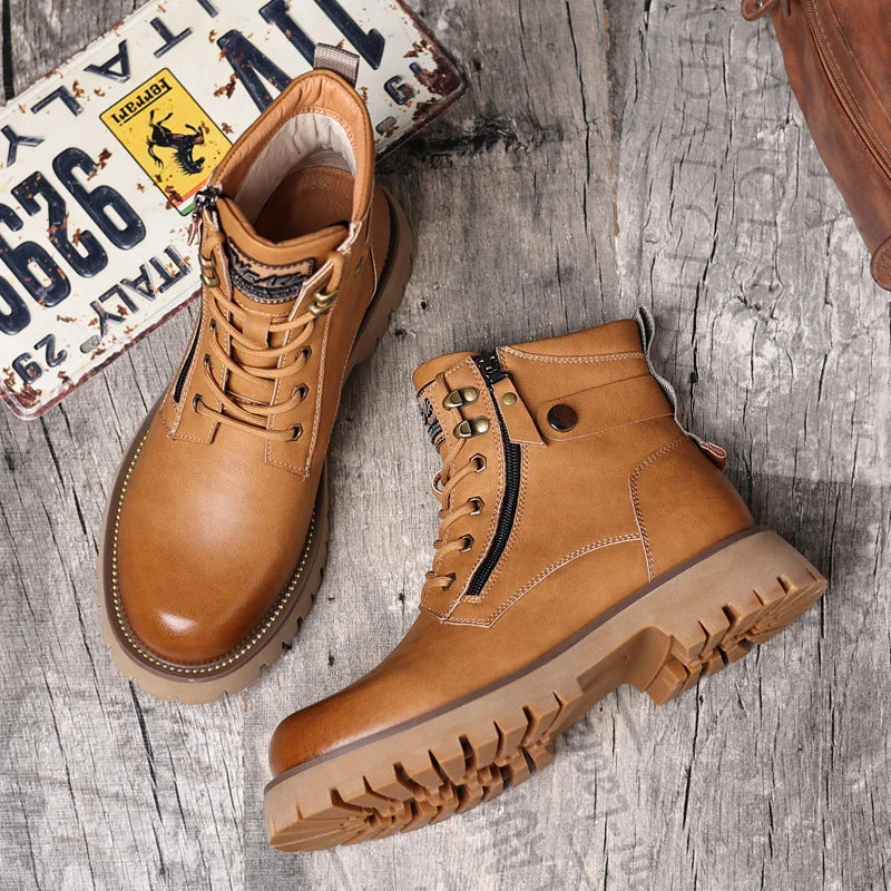 RAVEMONT BOOTS - MEN’S GENUINE LEATHER OUTDOOR ZIPPER BOOTS