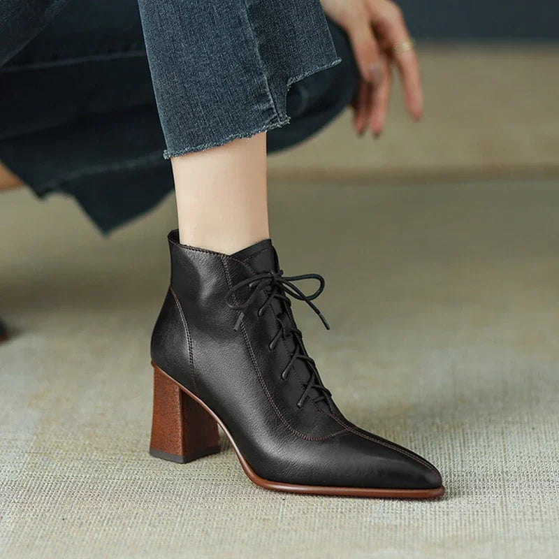 Vireya Lace-Up Leather Heel Boots (Women)