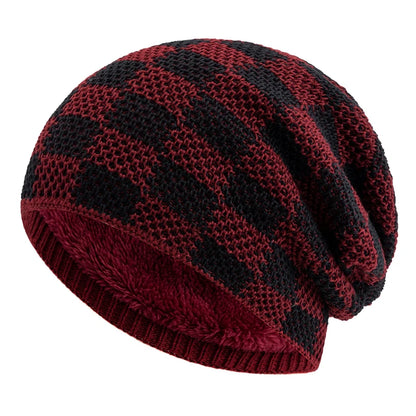 Frostline Check Knit Beanie - Plush-Lined Winter Hat