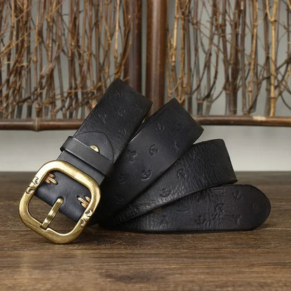 TORVALD EMBOSSED GENUINE LEATHER BELT - MEN’S COWHIDE DESIGNER BELT