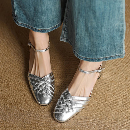 Amelise Strap Block Genuine Leather Heels (Women)