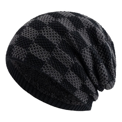 Frostline Check Knit Beanie - Plush-Lined Winter Hat