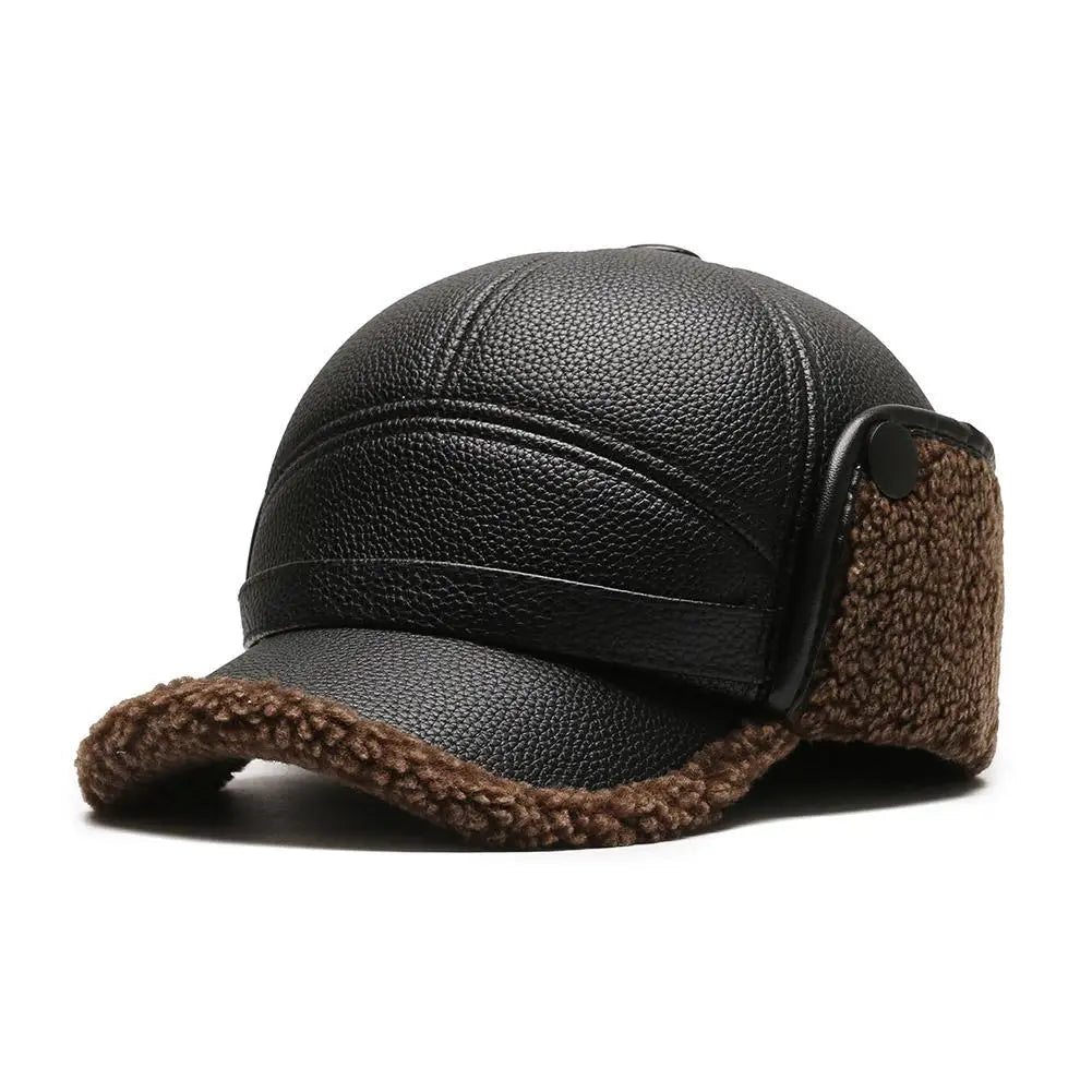 Raventon LeatherShield Earflap Cap - Winter Plush-Lined Hat