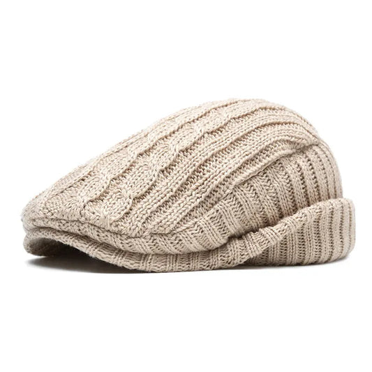 Crestwyn Knit Flat Cap - Cotton Winter Newsboy Hat
