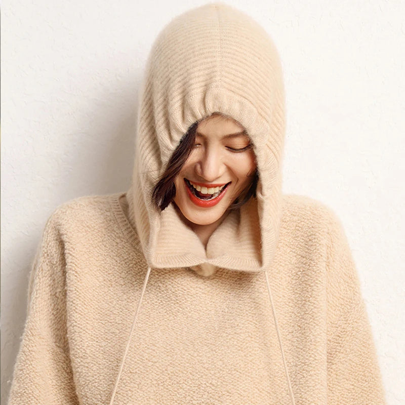 Woolveil Hooded Balaclava Hat - Women's Soft Wool Winter Neck & Face Cover