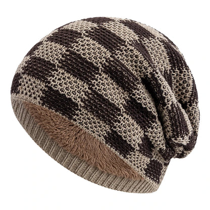 Frostline Check Knit Beanie - Plush-Lined Winter Hat